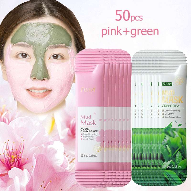 50pcs Japan Sakura Clay Mask for Face Deeply Cleansing Moisturizing Oil - Control Anti - Aging Wrinkle Pink Mud Mask Facial Skincare - Meifu Market