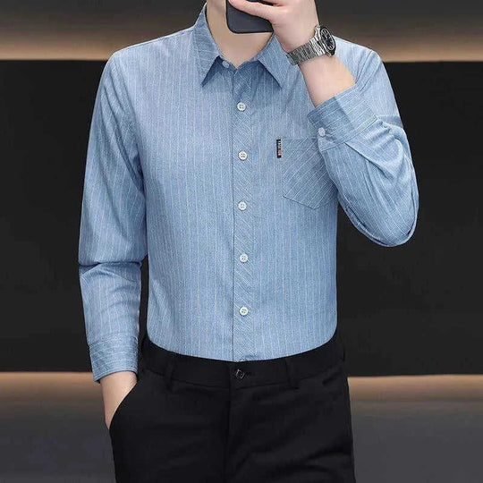 striped slim fit shirt | cotton blend fabric | long sleeve casual shirt | ultrasonic cleaning