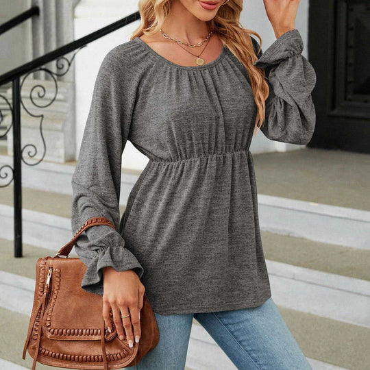 Women's Solid Color Round Neck Loose Long-sleeved T-shirt Meifu Market
