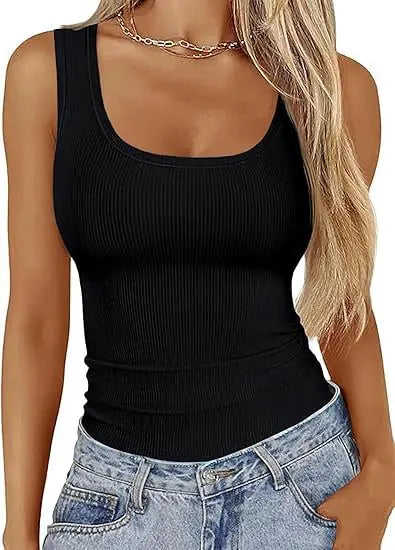 Elastic Slim-fit Vest Women's Square-neck Sleeveless Top Summer Clothing White - elastic slim-fit vest women's square-neck...