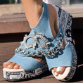 Newspaper Buckle Denim Wedge Slides - Anklet Not Included Meifu Market