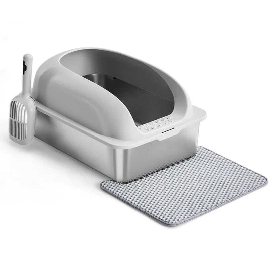 Stainless Steel Cat Litter Box with Lid - XL for Large Cats + Mat Meifu Market