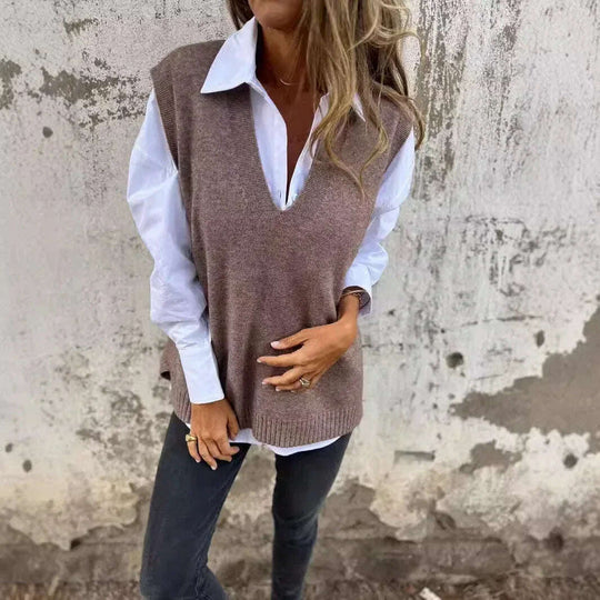 Women's V-neck Knitted Sweater Vest Meifu Market