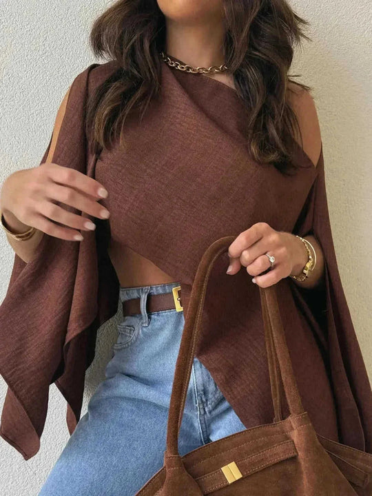 Brown Off Shoulder Crop Top - Meifu Market