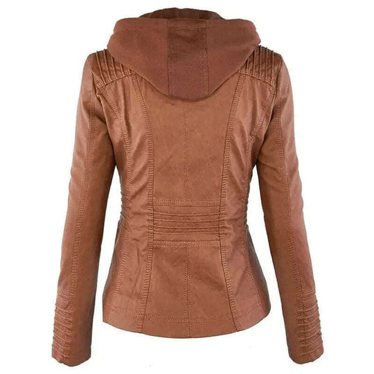 Fashion Detachable Hooded Jacket With Pockets Casual Solid Color Zipper Long Sleeve Leather Coat Autumn Winter Women's Clothing Meifu Market