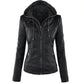 Fashion Detachable Hooded Jacket With Pockets Casual Solid Color Zipper Long Sleeve Leather Coat Autumn Winter Women's Clothing Meifu Market