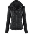 Fashion Detachable Hooded Jacket With Pockets Casual Solid Color Zipper Long Sleeve Leather Coat Autumn Winter Women's Clothing Meifu Market