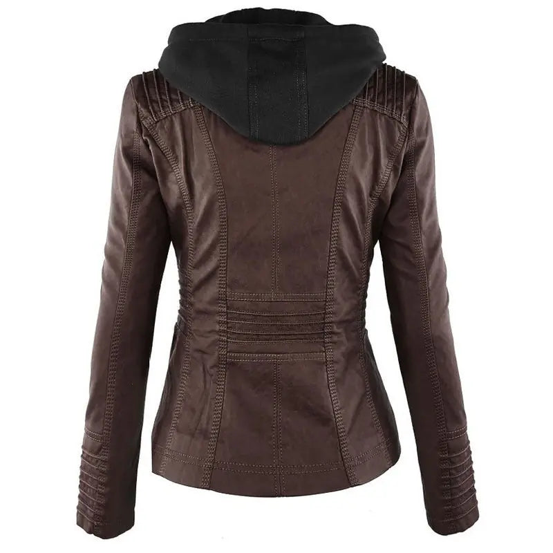 Fashion Detachable Hooded Jacket With Pockets Casual Solid Color Zipper Long Sleeve Leather Coat Autumn Winter Women's Clothing Meifu Market