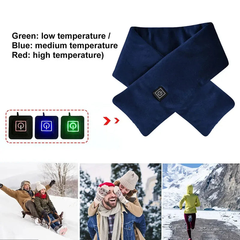 usb charging heating scarf | 3 temperature adjustable settings | heated neck warmer for cycling | ultrasonic cleaning