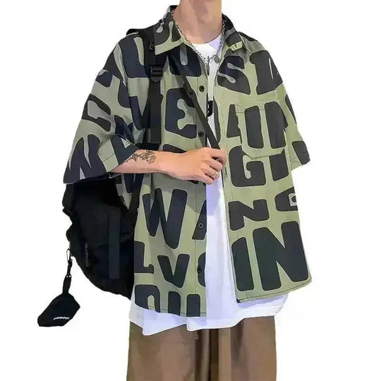 American hip hop short sleeve shirt men''s thin loose shirt in summer - Meifu Market