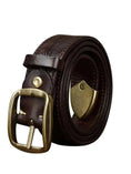 thick genuine cowhide belt | 38cm wide leather belt | solid brass buckle belt | energy saving