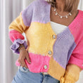 Women's Color Block V Neck Button Front Knit Cardigan Sweater Outerwear Meifu Market