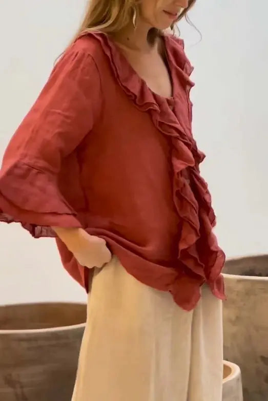 Fashion V-neck Ruffled Sleeve Ruffled Loose Casual Meifu Market