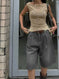 retro pleated denim shorts | wide leg denim shorts | straight cut denim shorts | ultrasonic cleaning