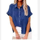 casual women blouse | loose short sleeve top | solid button shirt | energy saving