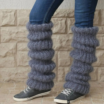Autumn And Winter New Solid Color Mohair Long Tube Pile Style Foot Women's Fashion Casual Knitted Bunching Socks meifu market