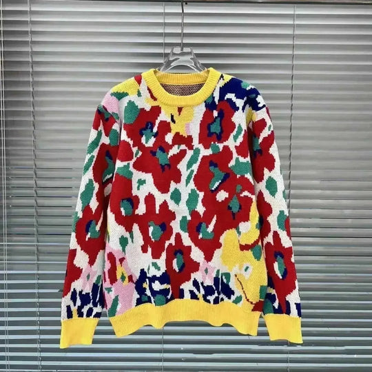 Autumn Floral Printed Knitted Pullover Women's Sweater Top - Meifu Market