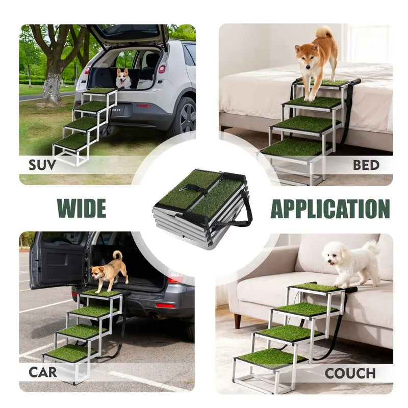 Foldable Dog Ramp For Cars, SUVs, Trucks, Portable Pet Dog Stairs For Large Dogs With Non-Slip Surface  Reinforced Design, Lightweight Yet Sturdy Supports Up To 250lbs Meifu Market