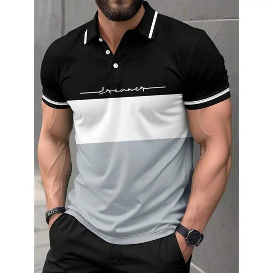 Men's 3D-Printed Short-Sleeve Polo Shirt - Bold Graphic Button-Up Top - Meifu Market