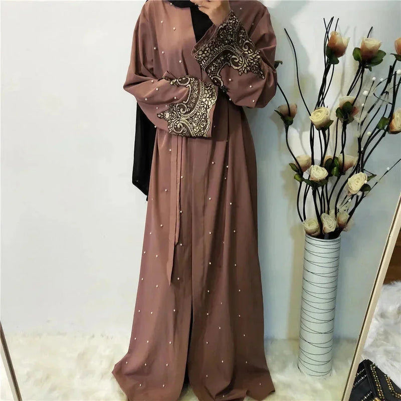 embroidered long cardigan | beaded kaftan robe | arabic style abaya | ultrasonic cleaning