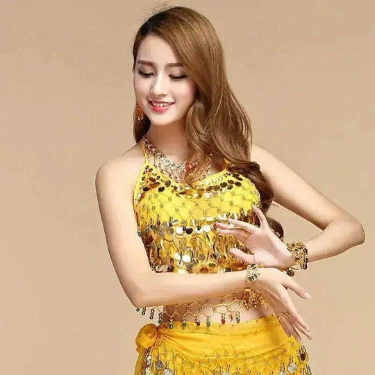 sequined dance top | chili red bra top | stretchable dance costume | ultrasonic cleaning