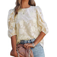Women's Puff Sleeve Chiffon Loose Top Flower Texture Shirt Meifu Market