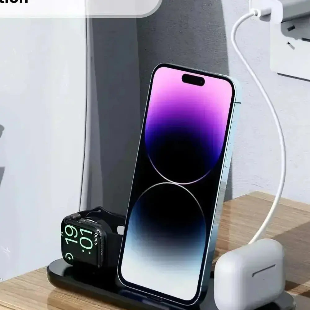 3 in 1 Wireless Charger Pad Stand For iPhone 14 13 12 11 Apple Watch Fast Charging Dock Station for Airpods IWatch Phone Holder - Meifu Market