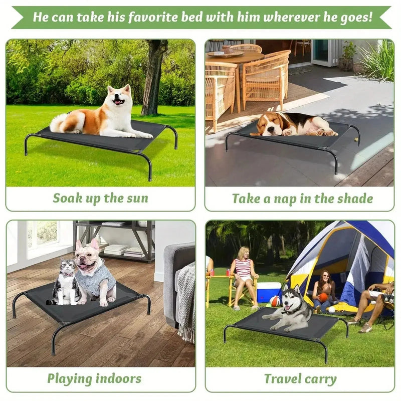 elevated dog bed for camping | heavy-duty aluminum frame dog cot | extra large portable dog bed | ultrasonic cleaning