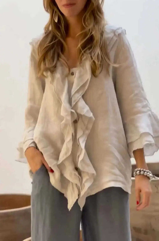 Fashion V-neck Ruffled Sleeve Ruffled Loose Casual Meifu Market