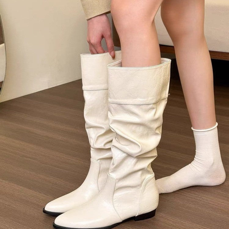 Small Retro Pointed Height Increasing Insole Boots Below The Knee High Meifu Market