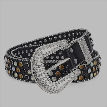 stainless-steel alloy belt | punk rock rivet buckle | rhinestone crystal decoration | energy saving