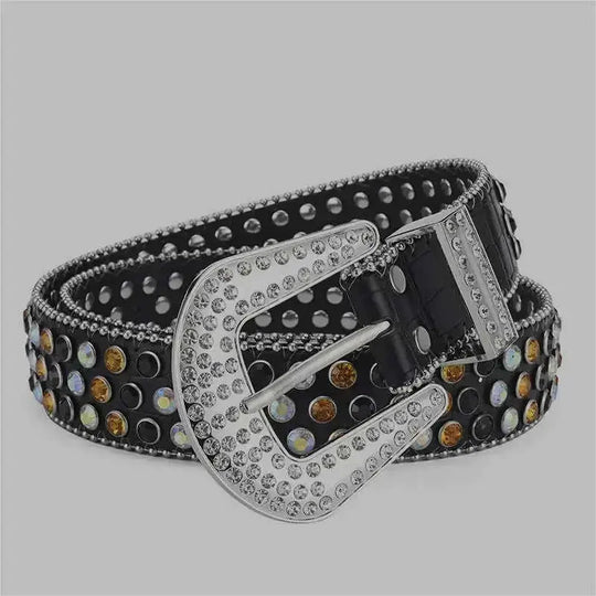 stainless-steel alloy belt | punk rock rivet buckle | rhinestone crystal decoration | energy saving