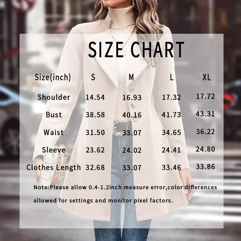 Women's Winter Overcoat Lapel Collar Single Breasted Outerwear Long Pea Coat Meifu Market