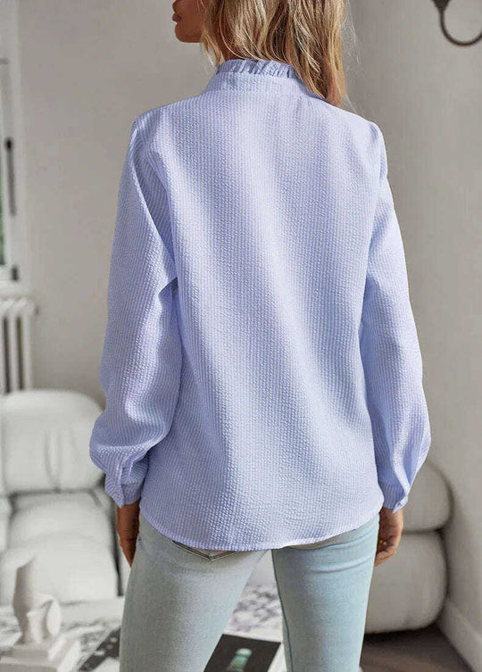 Striped Long Sleeve Shirt Fashion Ruffle Design Button Up Tops Casual Office Blouse Elegant Commuting Women's Clothing Meifu Market