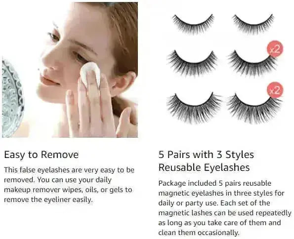 5 Pairs Luxurious Magnetic Eyelashes & Eyeliner Kit - Reusable 3D False Lashes with Hassle-Free, Glueless Application -...