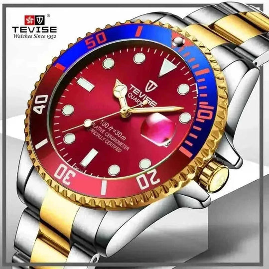 Mens Watches TEVISE Quartz Wrist Watch Waterproof Sport Business Gold Blue - color variant display