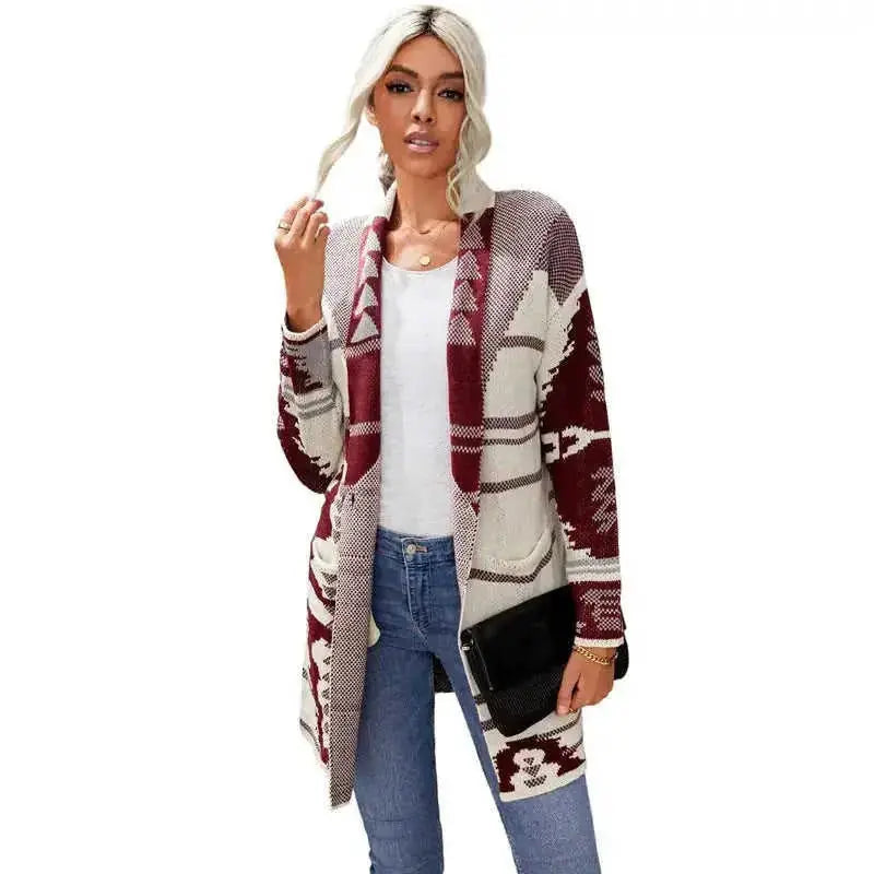 long cashmere cardigan | printed button cardigan | knitted top for women | energy saving