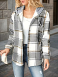 New Plaid Pattern Long Sleeved Hook And Loop Wool Lined Hooded Jacket For Warmth, Women's Plaid Hooded Drawstring Jacket, Single Breasted Closure, Comfortable And Casual Meifu Market