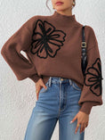 Women's Three-dimensional Ribbon Embroidery Flower Mock Neck Sweater Meifu Market