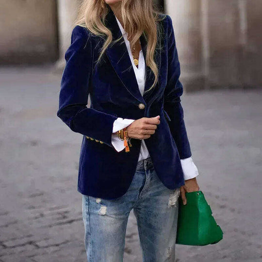 Women's Velvet Blazer Slim Fit Single Breasted Suit Jacket Meifu Market