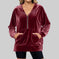 Loose Long Sleeve Zipper Pocket Pleuche Top Women Purple - scale comparison view