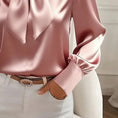 Women's Solid Color Satin Long Sleeve Casual Shirt With Bow Decor Blouse Spring Fall Daily Wear Top Meifu Market