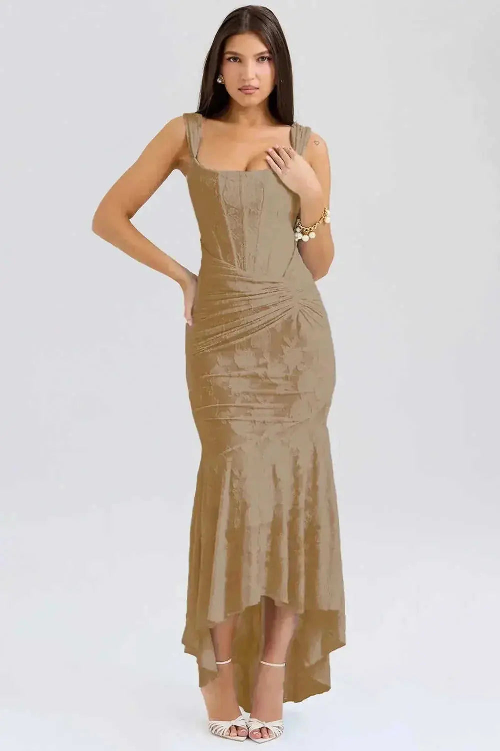 off-shoulder backless dress | ruched bodycon dress | strapless evening gown | energy saving