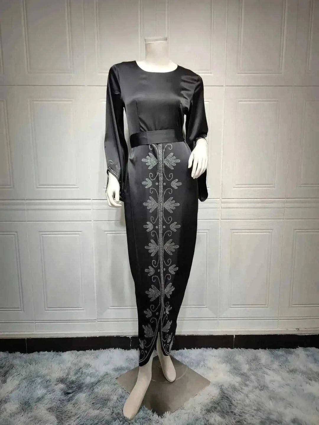 soft satin evening gown | floor-length dubai robe | luxury satin maxi dress | ultrasonic cleaning