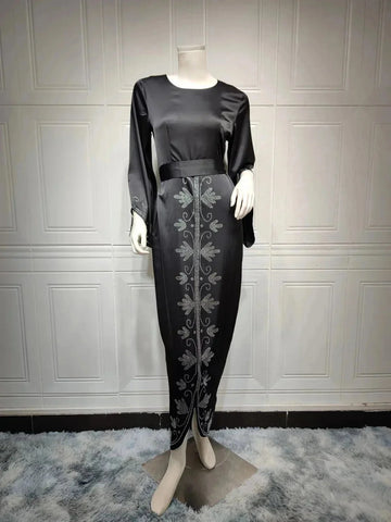 soft satin evening gown | floor-length dubai robe | luxury satin maxi dress | ultrasonic cleaning