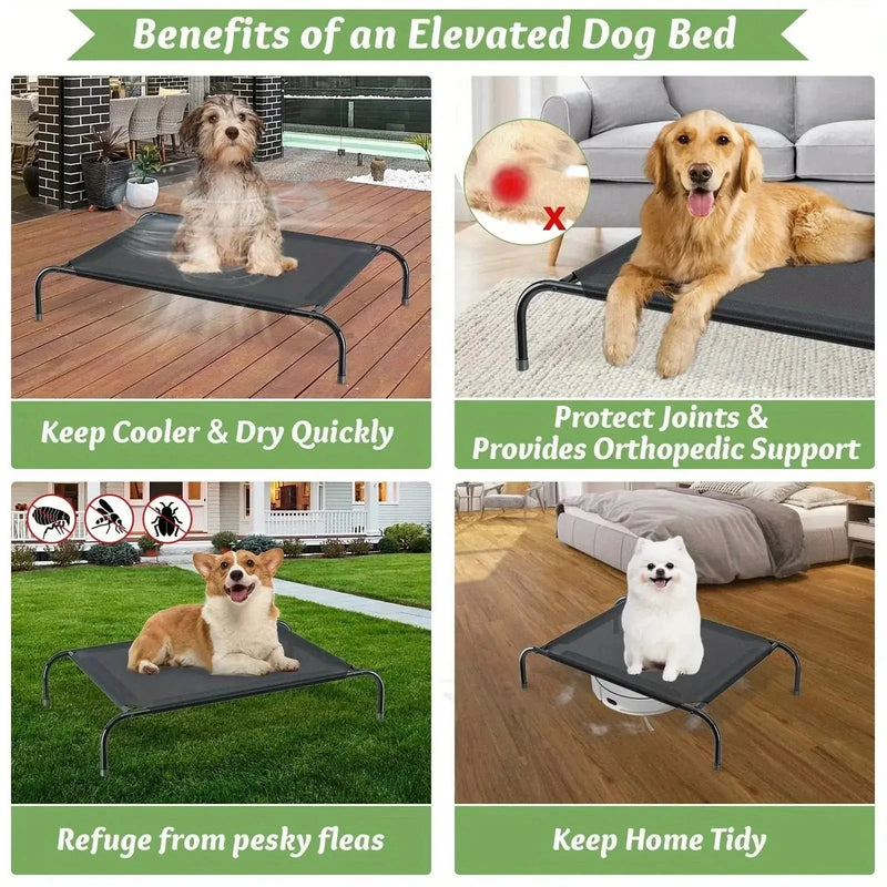 elevated dog bed for camping | heavy-duty aluminum frame dog cot | extra large portable dog bed | ultrasonic cleaning