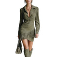 Western Denim Suede Tassels Slim-fit Long Sleeve Dress Meifu Market