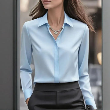 Women's Long Sleeve Satin Blouse, V Neck Loose Fit Tunic Top For Business Casual Office Fall Meifu Market
