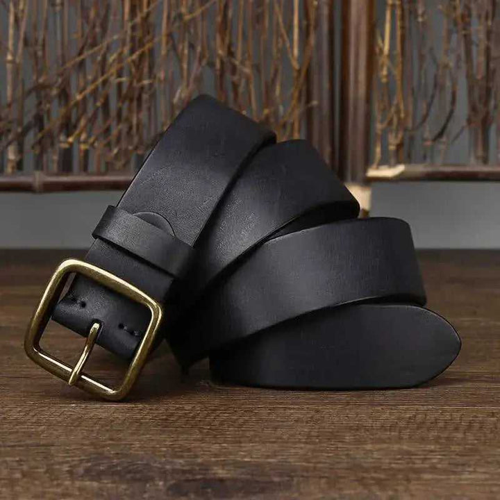 Fashion Pin Buckle Pure Copper Men's Cowhide Vintage Belt 125cm - packaging and presentation