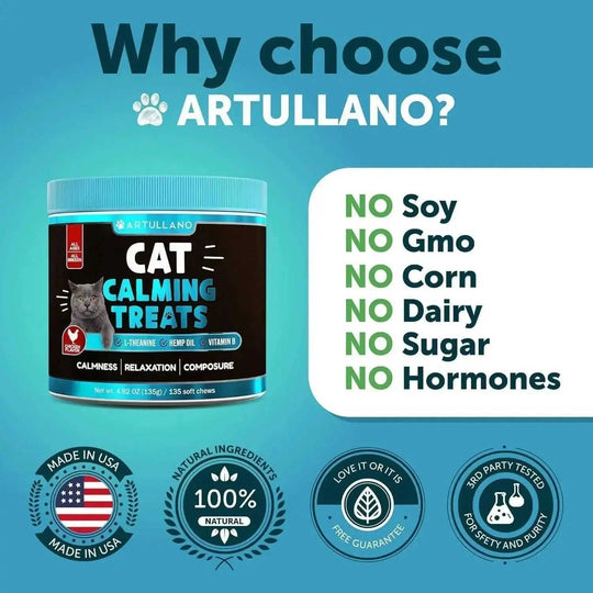 Cat Calming Treats - Natural Wellness Supplement for Cats & Kittens | Chicken Flavor Artullano - back view